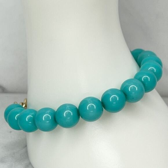 Faux Turquoise Bubble Beaded Gold Tone Chain Stretch Bracelet - Picture 6 of 6
